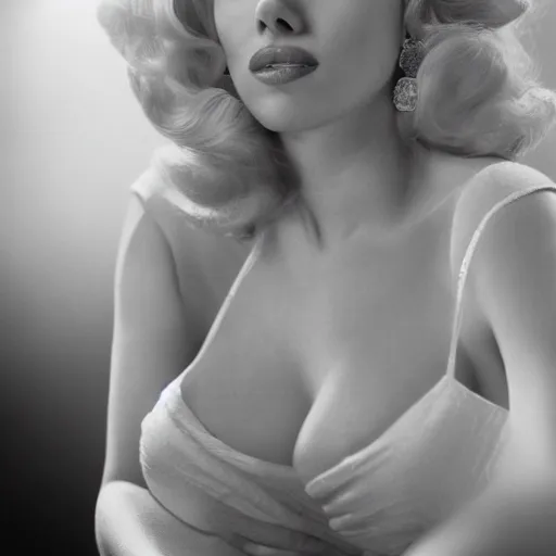 Image similar to stunning awe inspiring scarlett johansen as marilyn monroe, movie still 8 k hdr atmospheric lighting