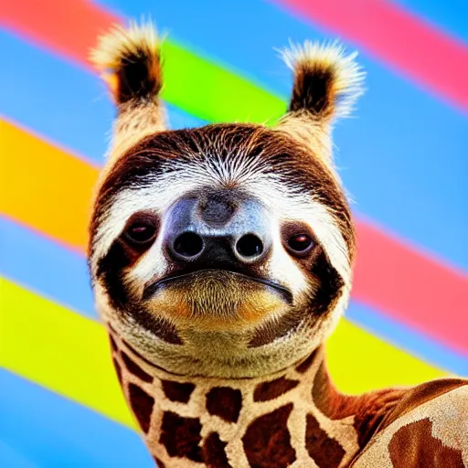 Prompt: happy sloth giraffe hybrid, bold natural colors, national geographic photography, masterpiece, full shot