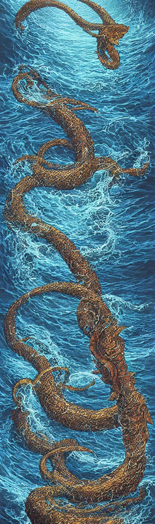 Image similar to Sea serpent, illustration by Michael Whelan, fantasy art, visionary art, acrylic painting, smooth blending