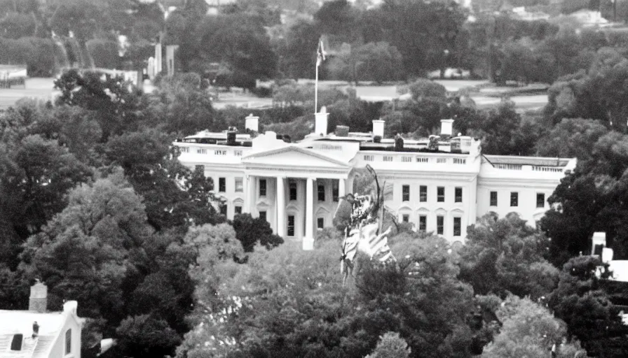 Image similar to gandalf attacks the white house, cnn news footage taken from above.