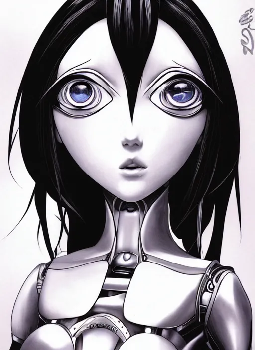 Image similar to Alita by Yukito Kishiro, biomechanical, hyper detailled, trending on artstation