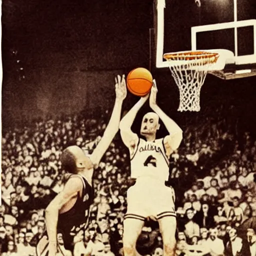 Prompt: count orlok slam dunk in basketball, award winning photograph