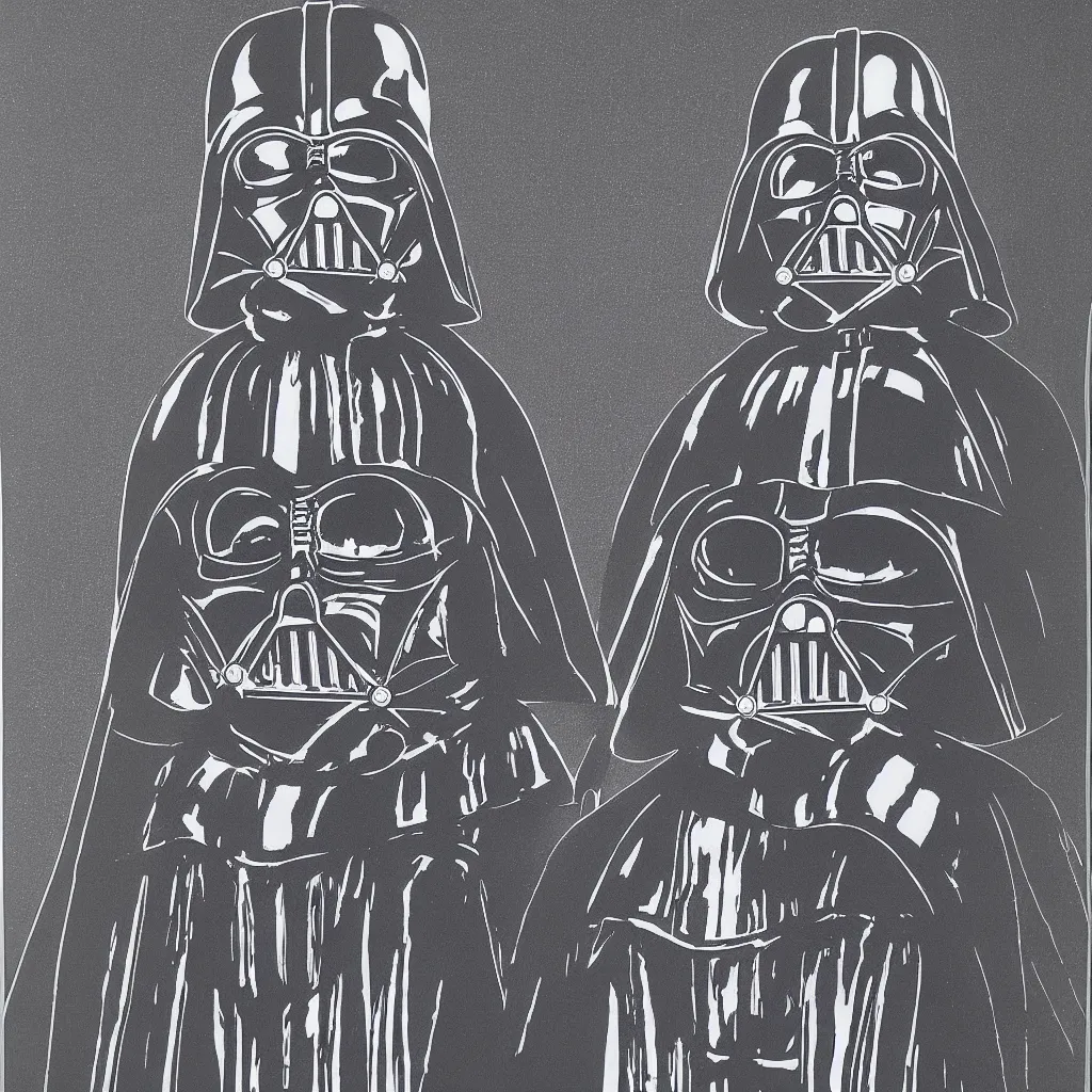 Image similar to individual silk screen portrait of darth vader by andy warhol