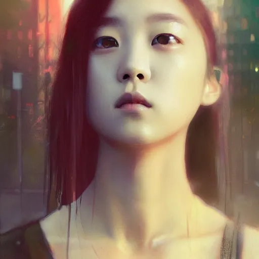 Image similar to jisoo of blackpink, hyperrealistic portrait, bladerunner street, art of elysium by jeremy mann and alphonse mucha, fantasy art, photo realistic, dynamic lighting, artstation, poster, volumetric lighting, very detailed face, 8 k, award winning