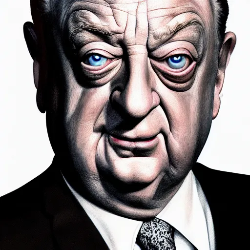 Image similar to a portrait of rodney dangerfield, hyper realistic, octane render, masterpiece portrait painting. dark, moody,, abstract brush strokes, inner glow.