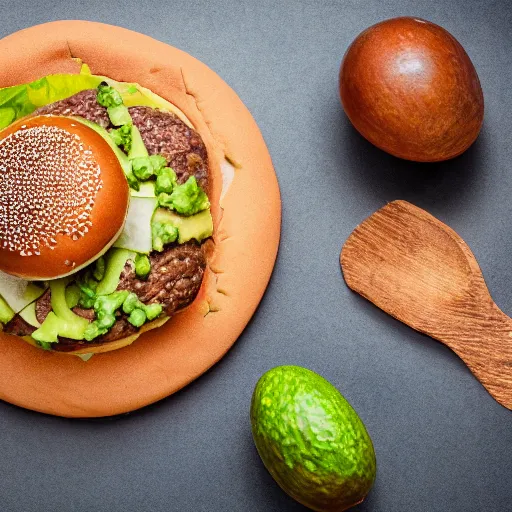 Prompt: a hamburger with a ton of avocdao, 8 k resolution, amazing food photography