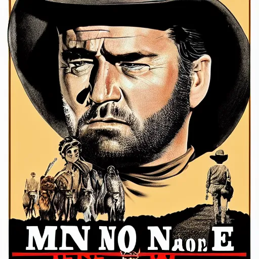 Image similar to movie poster of the man with no name, in the style of sergio leone and john ford, spaghetti western, hd, detailed, epic