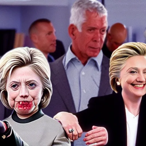 Prompt: “Frank Drebin arresting Hillary Clinton, sharp, UHD, detailed”