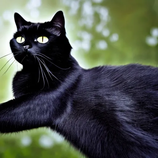 Image similar to an Hyper detailed black cat in a beautiful background