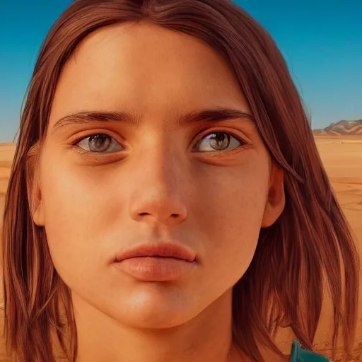 Image similar to a detailed portrait of a girl in the desert, art illustration, incredibly highly detailed and realistic, 8 k, sharp focus