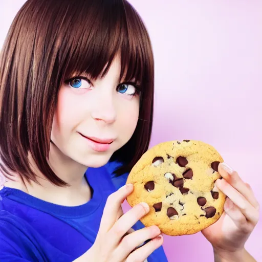 Image similar to anime girl with a chocolate chip cookie
