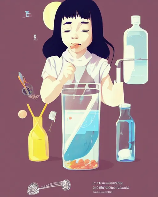 Image similar to a little girl is doing a science experiment. clean cel shaded vector art. minimalist illustration art by lois van baarle, artgerm, helen huang by makoto shinkai and ilya kuvshinov, rossdraws