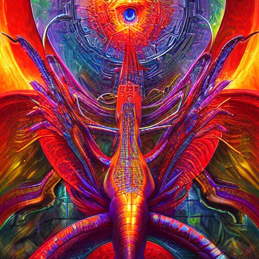 Image similar to dmt trip puzzle serpent mathematical object metaverse by raymond swanland, highly detailed, bright tones