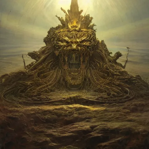 Prompt: the throne of earth and manifestation | highly detailed matte painting, hyperrealistic, very intrincate | cinematic lighting, award - winning | by rachel ruysch, giger, beksinski and bocklin | by austin osman spare and william blake, trending on artstation, cgsociety, official art, octane.