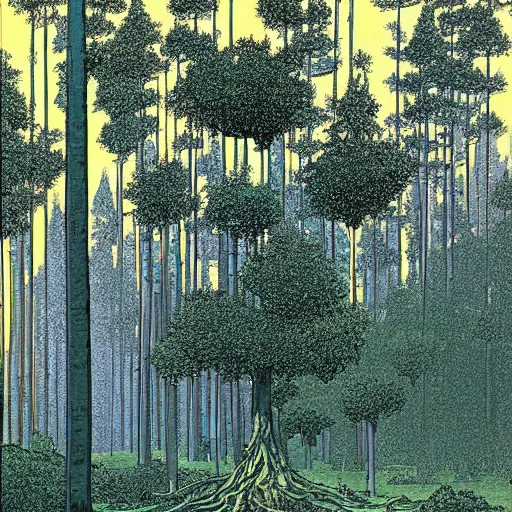 Prompt: forest tree flat 2 d art moebius