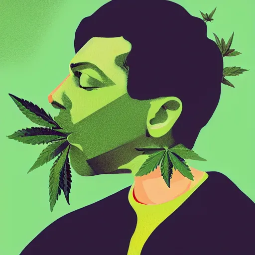 Prompt: marijuana profile picture by sachin teng, miami, organic painting, marijuana smoke, matte, hiphop, hard edges, energetic, 3 d shapes, asymmetrical, smoke, green, highly detailed, masterpiece