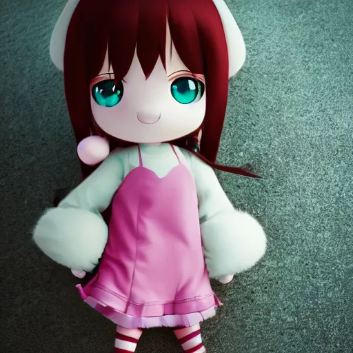 Image similar to cute fumo plush of a girl with a big heart, monstergirl, blob anime, bokeh, vray