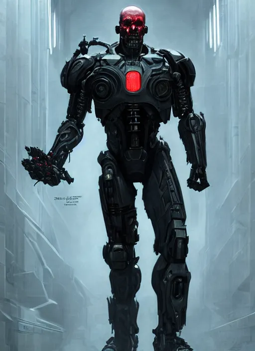 Image similar to mark sinclair as victor stone, full body concept, cyborg, borg, strogg, face of a man, terminator, flesh, quake strogg, doom demon, wolfenstein, monstrous, powerful, symmetry, symmetrical, concept art by ruan jia and greg rutkowski