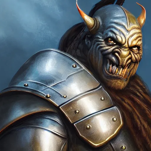 Prompt: a detailed portrait of an orc with armor, fantasy art illustration, incredibly highly detailed and realistic, 8 k, sharp focus