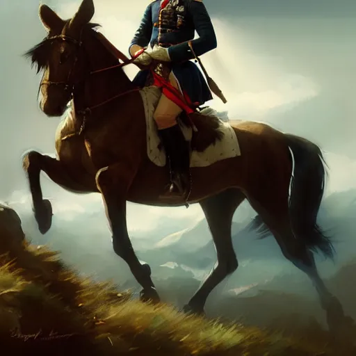 Image similar to portrait of bonnie prince charlie atop his horse, 4 k, concept art, by wlop, ilya kuvshinov, artgerm, krenz cushart, greg rutkowski, pixiv. cinematic dramatic atmosphere, sharp focus, volumetric lighting, cinematic lighting, studio quality