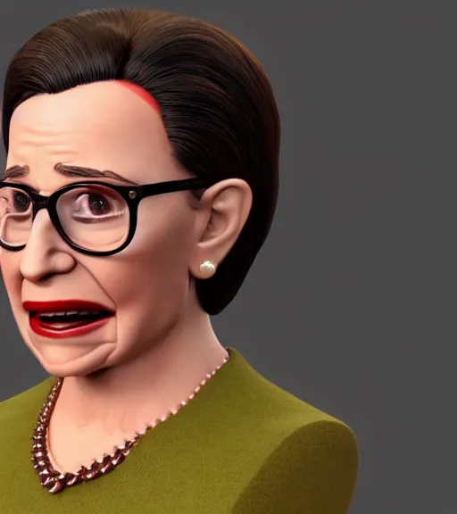 Image similar to Fanart 3D model of Ruth Bader Ginsberg, trending on artstation, cycles render, character bust, For Hire 3D artist, Pixar and Industrial