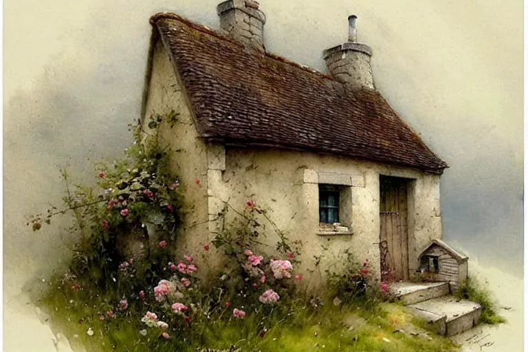 Image similar to (((((1950s small castle cottage . muted colors.))))) by Jean-Baptiste Monge !!!!!!!!!!!!!!!!!!!!!!!!!!!