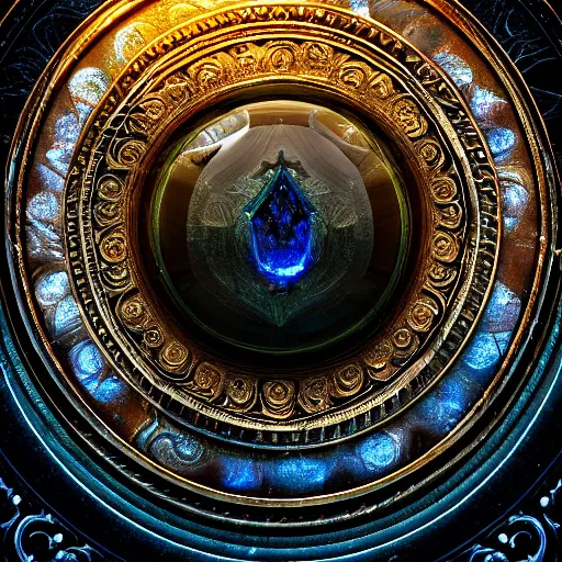 Image similar to in the center lays an ancient chromed artifact in the shape of a ring, ornate with gentle shine. the ring lays on top of a marbled pedestal. the pedestal is in front of a dark misty balcony at night. beautiful lighting. a detailed photorealistic raytraced masterpiece. dark moody fantasy art, still life renaissance pastel painting.