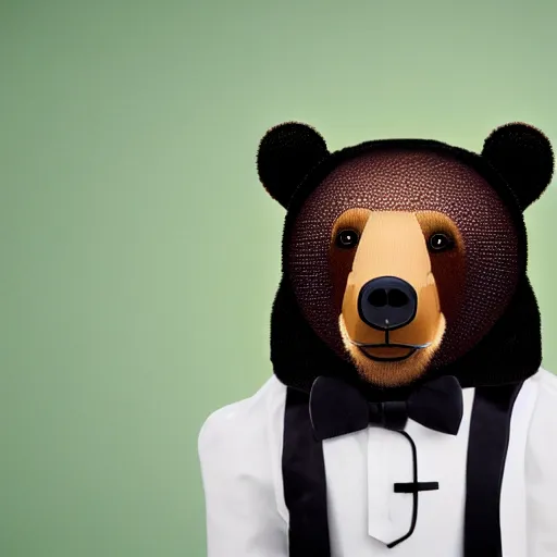 Prompt: a photo of a bear in a tuxedo