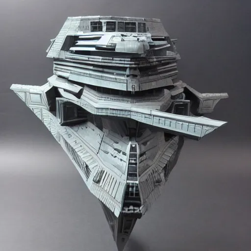 Prompt: a Star Wars imperial destroyer, huge, lot of details, greebles and nurnies and activity lights, symmetrical, realistic