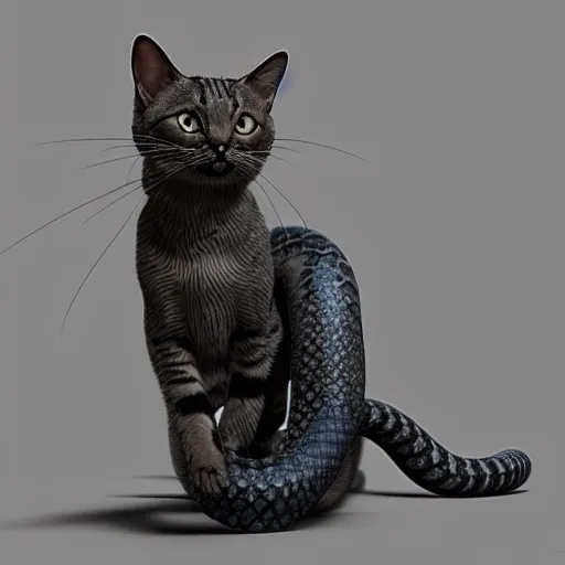 Image similar to a cat and a snake fused together, hyperdetailed, artstation, cgsociety, 8 k