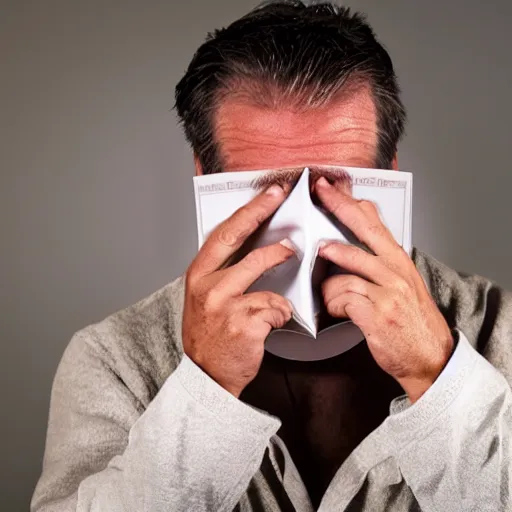 Prompt: photograph. man holding a calendar and crying.