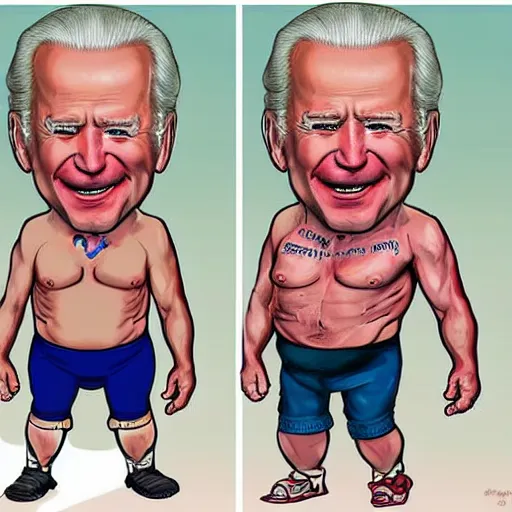 Image similar to cracked out joe biden in a bloody diaper, fist fighting a dwarf - sized donald trump, ultra hyper mega realistic, render