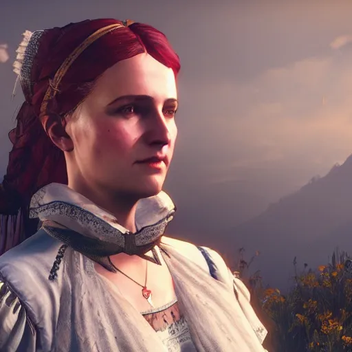 Image similar to a young edwardian woman in the video game Witcher 3