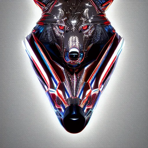 Image similar to chrome wolf, glossy, metallic, neon, symmetrical, tribal patterns, realistic, unreal engine, octane, redshift, artstation, behance