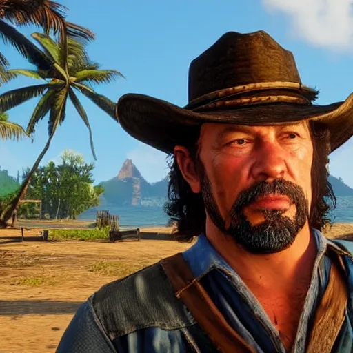 Image similar to Dutch van der Linde from Red Dead Redemption 2 in Tahiti