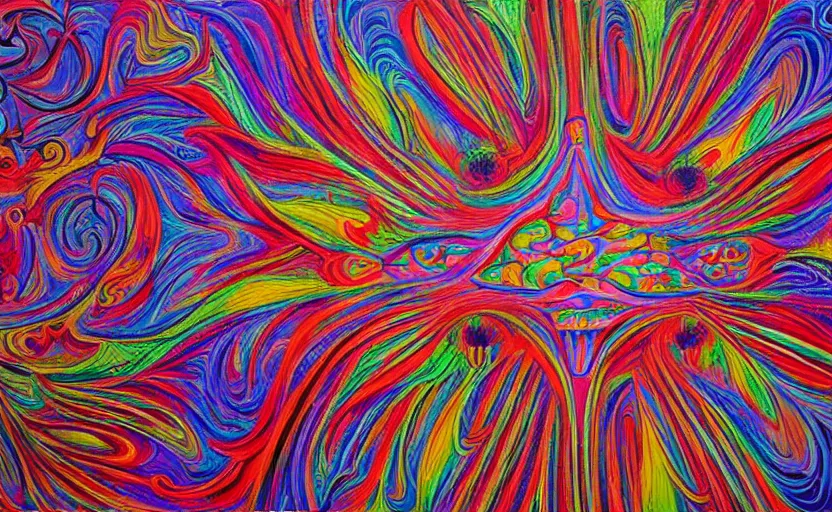 Image similar to psychedelic candy!!!!!!! forest by alex grey, acrylic painting!!!, intricate details!!!!, fine brush!!!!!!