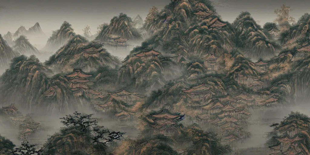 Prompt: beautiful ancient china landscape, digital art, trending on artstation