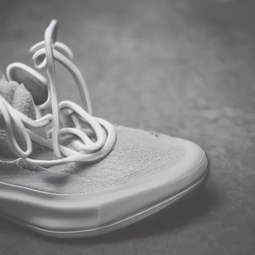 Image similar to shoe with no laces designed by Kanye West, product photography, shallow depth of field