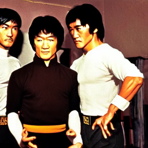 Image similar to jackie chan and bruce lee vs thomas jefferson, 4 k