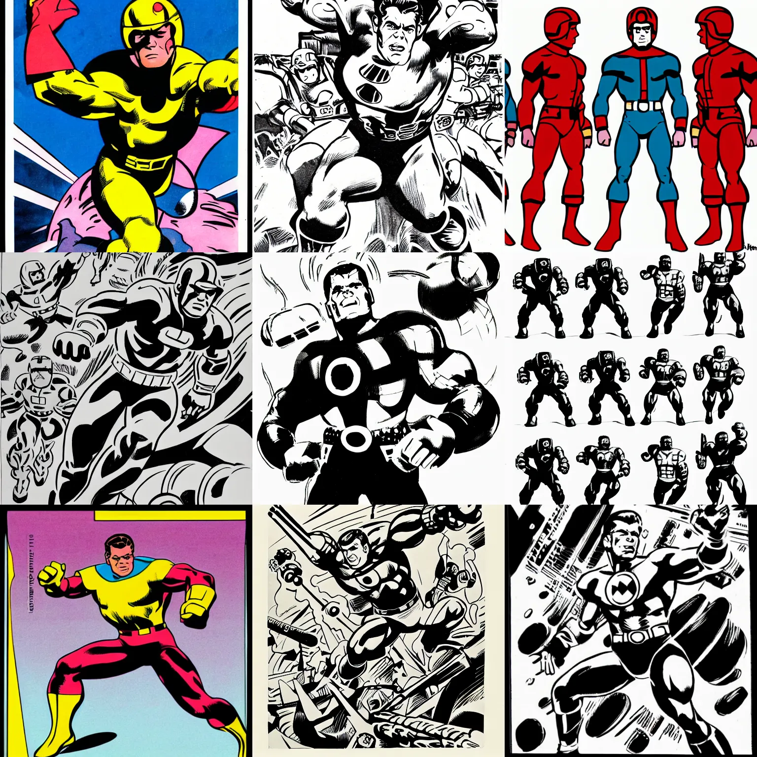Prompt: jack kirby action poses white background