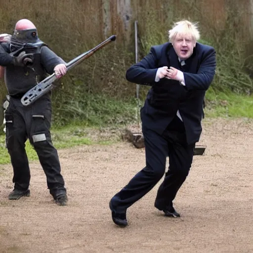 Image similar to Boris Johnson playing paintball, he is losing