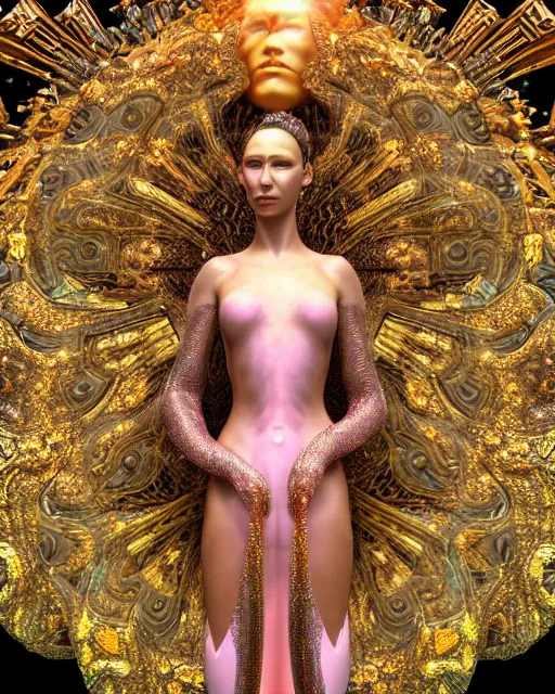 Image similar to a highly detailed metahuman 4 k close up render of an alien goddess bella hadid monument psychedelic in iris van herpen dress schiaparelli in diamonds crystals swarovski and jewelry iridescent in style of alphonse mucha gustav klimt trending on artstation made in unreal engine 4