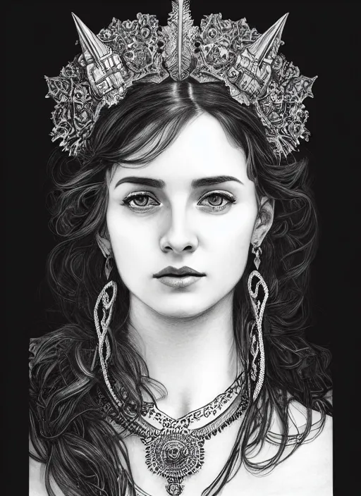Prompt: a pencil drawing portrait of mia waskiowska, in a dress, jewelry, greek, intricate, headshot, highly detailed, drawn with pencil, black and white, artstation, concept art, sharp focus, cinematic lighting, illustration, art by artgerm and greg rutkowski, alphonse mucha, cgsociety