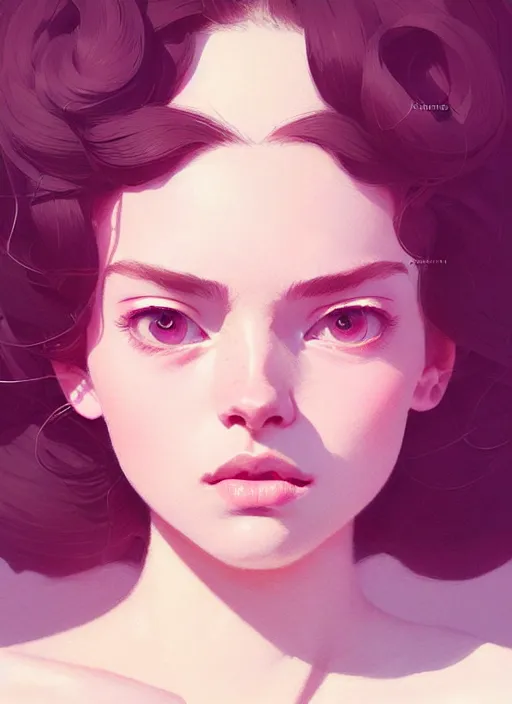 Image similar to highly detailed portrait of clairelynnd, photographic realistic background, ringlet hair by atey ghailan, by greg rutkowski, by greg tocchini, by james gilleard, by joe fenton, by kaethe butcher, gradient pink, black, cream and white color scheme, trending in instagram, award winning details