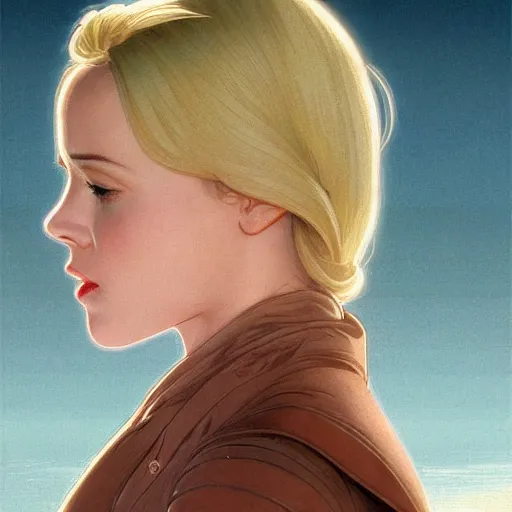 Image similar to Young blonde Rachel McAdams, highly detailed, digital painting, artstation, concept art, smooth, sharp focus, illustration, ArtStation, art by artgerm and greg rutkowski and alphonse mucha and J. C. Leyendecker and Edmund Blair Leighton and Katsuhiro Otomo and Geof Darrow and Phil hale and Ashley wood and Ilya repin and Charlie Bowater