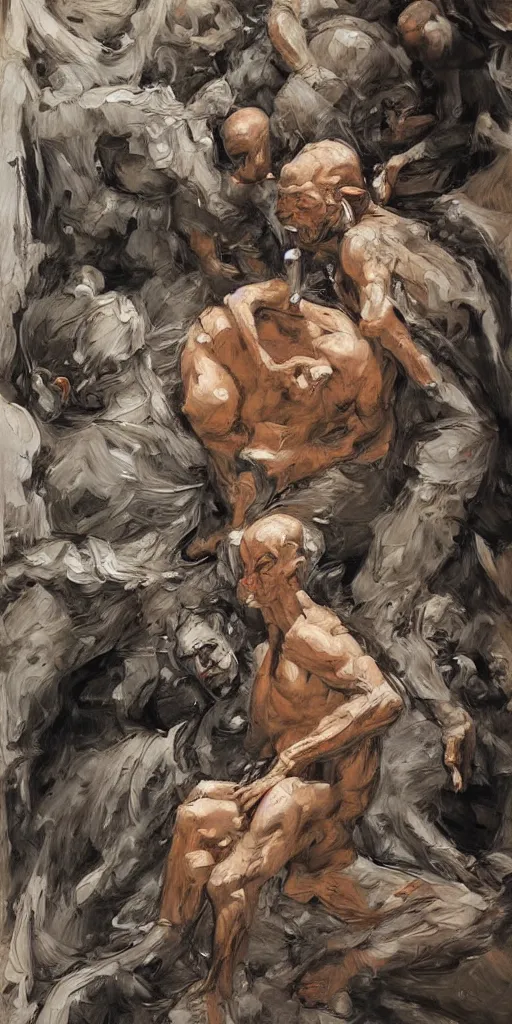 Image similar to oil painting scene from the birthing by kim jung gi