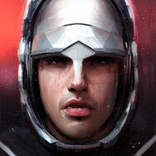 Image similar to portrait of a shocked man by greg rutkowski, he is about 3 0 years old, short black hair with bangs, scared and incredulous, very tall and slender, he is wearing futuristic space gear, highly detailed portrait, digital painting, artstation, concept art, smooth, sharp foccus ilustration, artstation hq