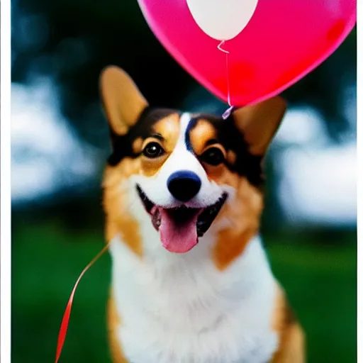 Image similar to a corgi with a heart shaped balloon, high quality, sharp focus, photo by annie leibovitz