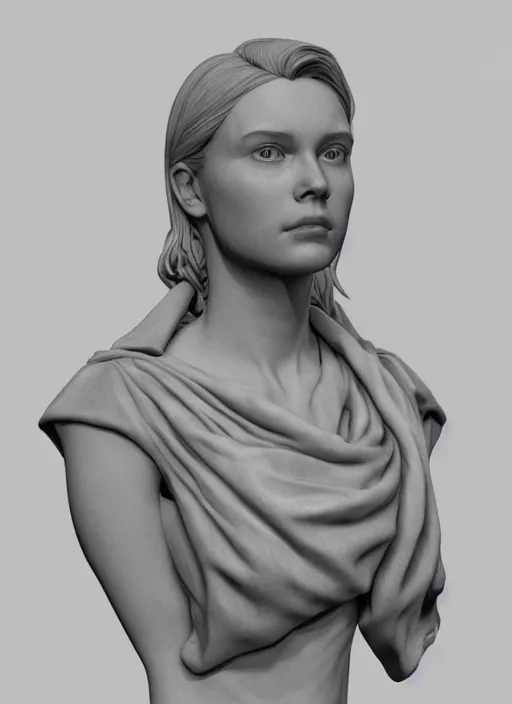 Prompt: an orthographic bust white marble sculpture of scarlett Johannsen, octane render, by Wes Anderson