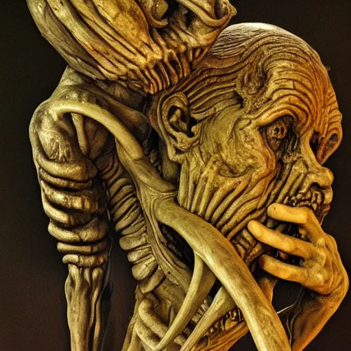 Prompt: Giger sculpture of the Goya painting called Saturn devouring his son, art by HR Giger, Giger art, extremely detailed, 4k